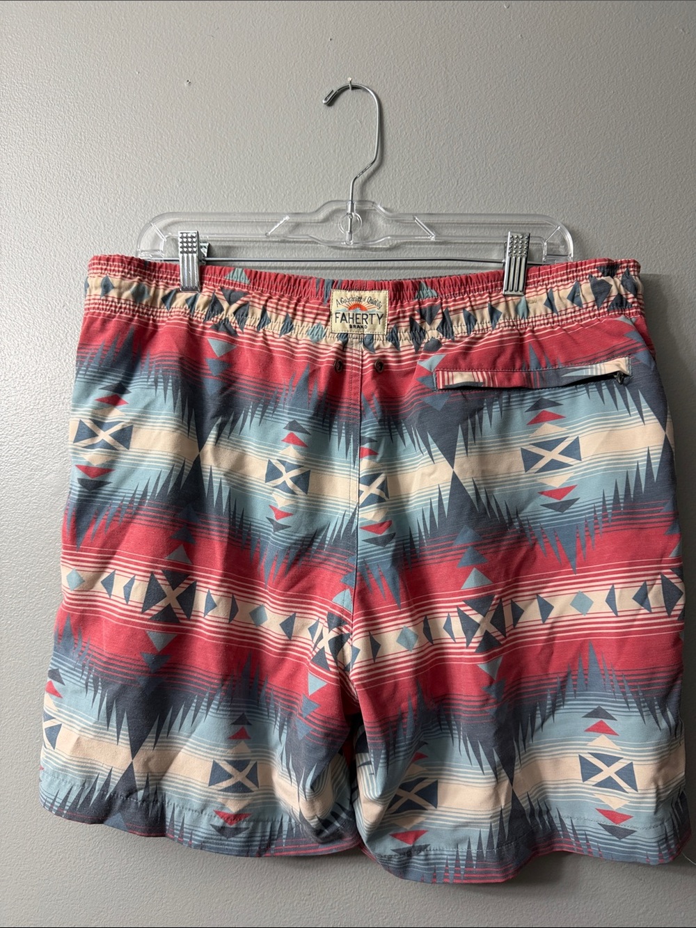Faherty Men's Printed Swim Shorts - Red & Teal Aztec Large
